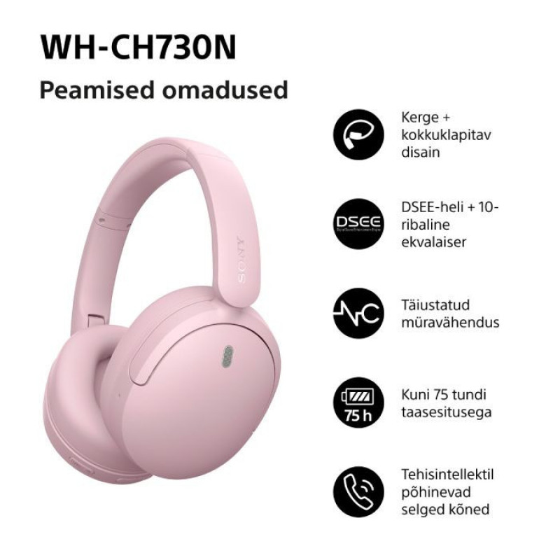 Sony WH-CH730N Bluetooth over-ear hoofdtelefoon met microfoon, roze