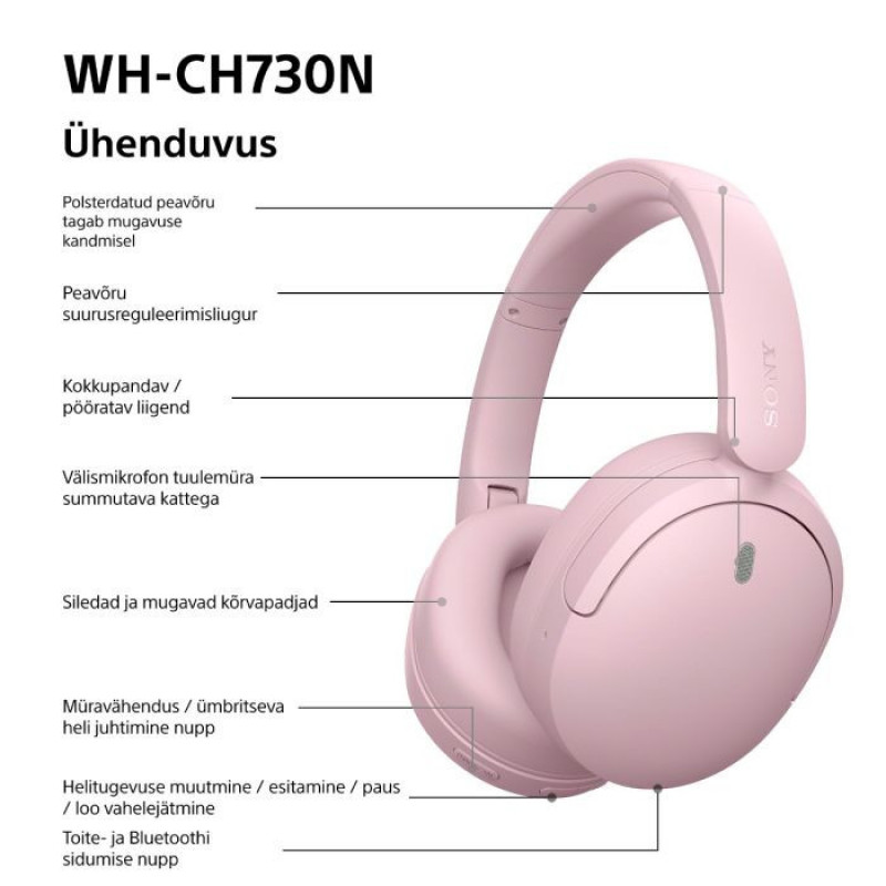 Sony WH-CH730N Bluetooth over-ear hoofdtelefoon met microfoon, roze