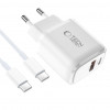 Tech-Protect NCA20 USB-A / USB-C wandlader PD 20W / QC3.0 met USB-C / USB-C-kabel 100 cm, wit