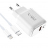 Tech-Protect NCA20 USB-A / USB-C wandlader PD 20W / QC3.0 met USB-C / Lightning-kabel 100 cm, wit