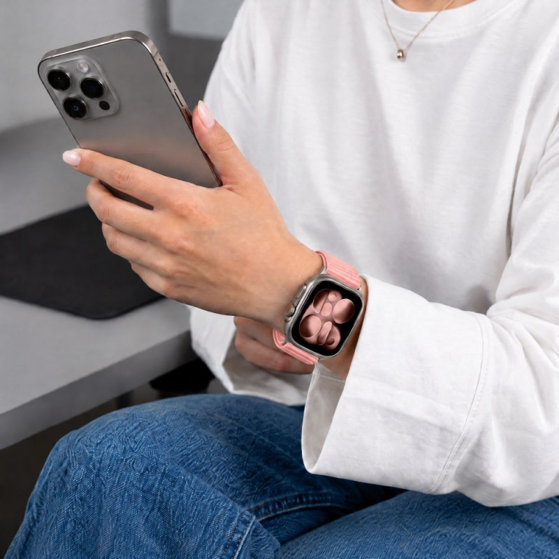 Tech-Protect NylonLoop-band voor Apple Watch 8 / 9 / 10 / 11 / 12 / SE (40 / 41 / 42 mm), lichtroze