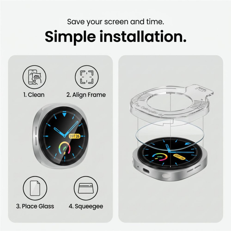 Tech-Protect Easy Set+ gehard glas voor Samsung Galaxy Watch 8 / 9 44 mm, transparant (2 stuks)