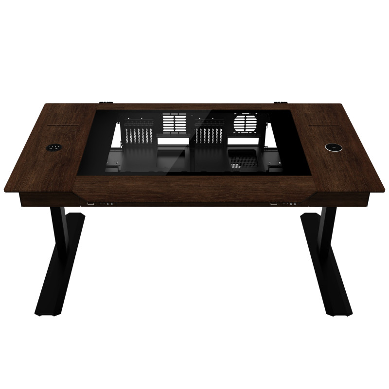 Lian Li DK07 bureau-behuizing Wood Edition, dual-systeem geschikt, 2x E-ATX, in hoogte verstelbaar, walnoot / zwart
