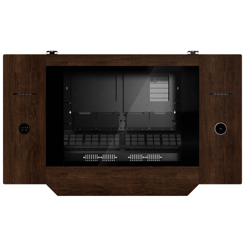 Lian Li DK07 bureau-behuizing Wood Edition, dual-systeem geschikt, 2x E-ATX, in hoogte verstelbaar, walnoot / zwart