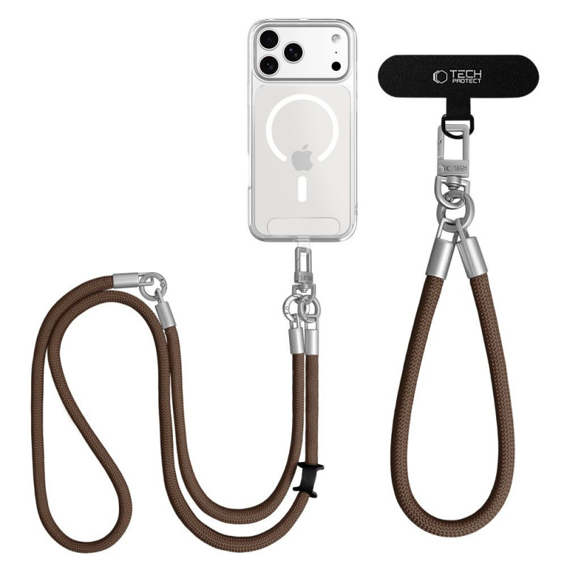 Tech-Protect C10S Rope Crossbody- en polsbandset, Walnut Brown/Titanium