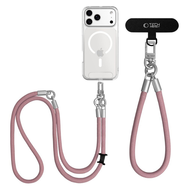 Tech-Protect C10S Rope Crossbody- en polsbandset, Dusty Rose/Titanium