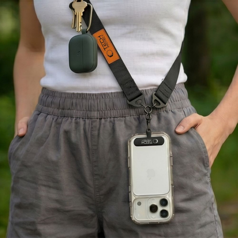 Tech-Protect C9S Rope Crossbody telefoonband, zwart/oranje