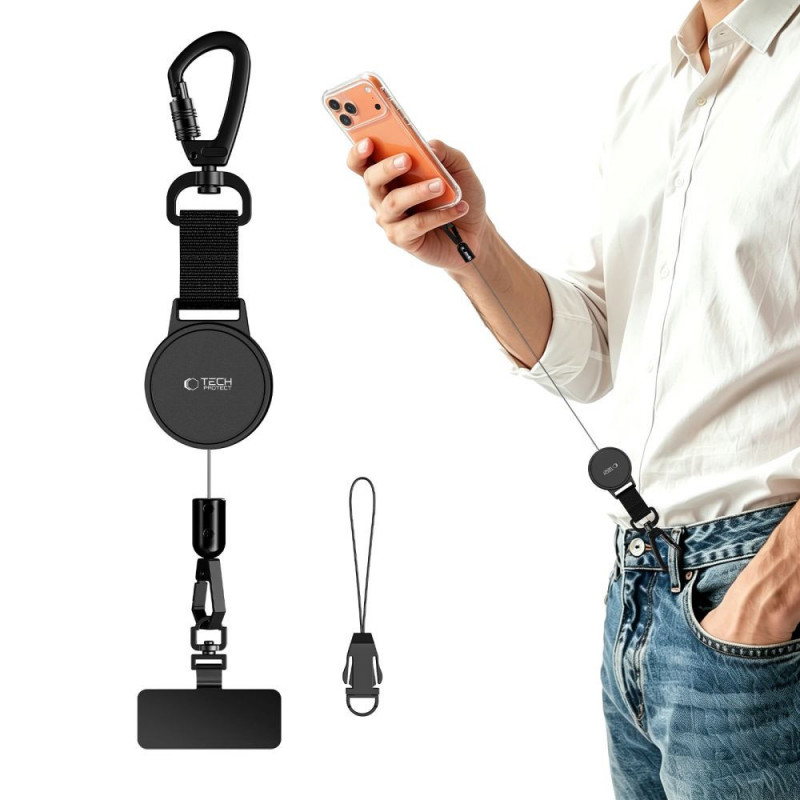 Tech-Protect UrbanLoop antidiefstal telefoonhouder met intrekbare stalen kabel, zwart