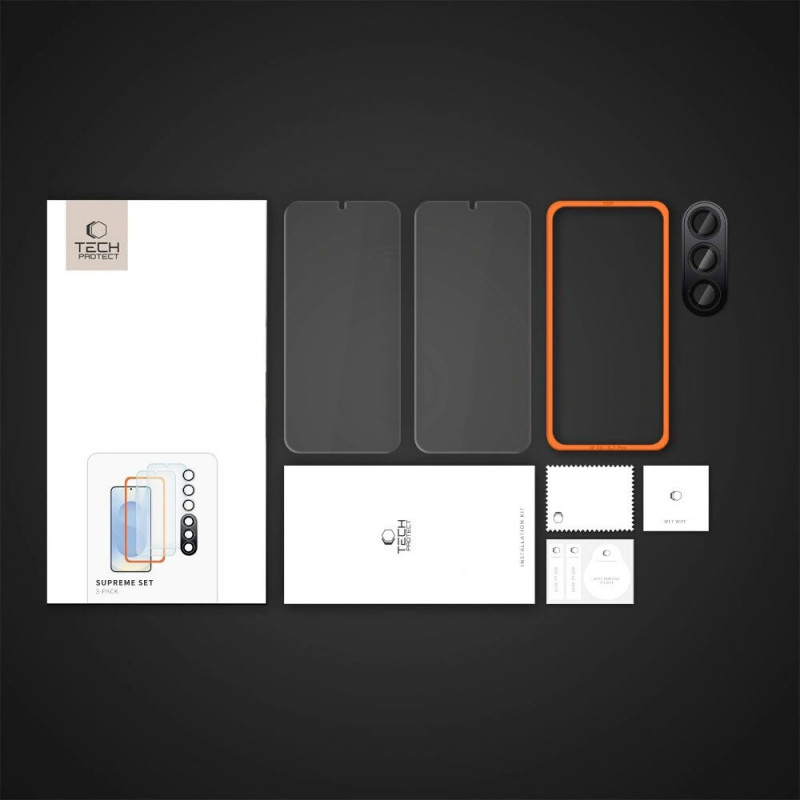Tech-Protect Supreme Set gehard glas scherm- en lensbeschermerset voor Samsung Galaxy S25+, transparant (3 stuks)