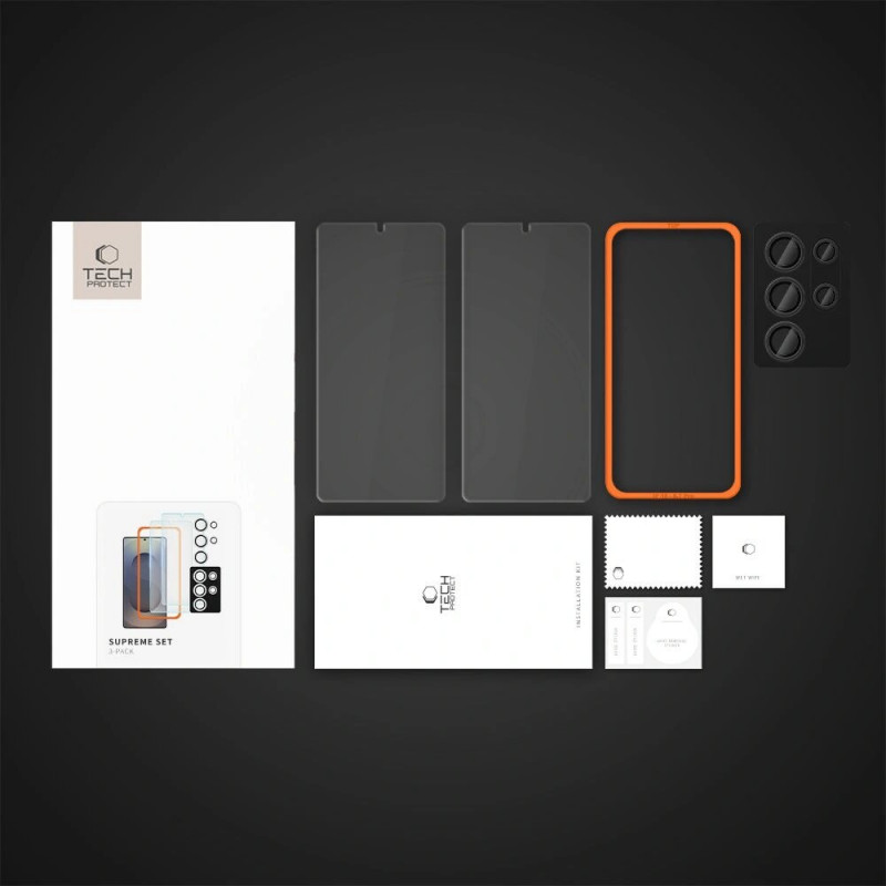 Tech-Protect Supreme Set gehard glas scherm- en lensbeschermerset voor Samsung Galaxy S25 Ultra, transparant (3 st.)