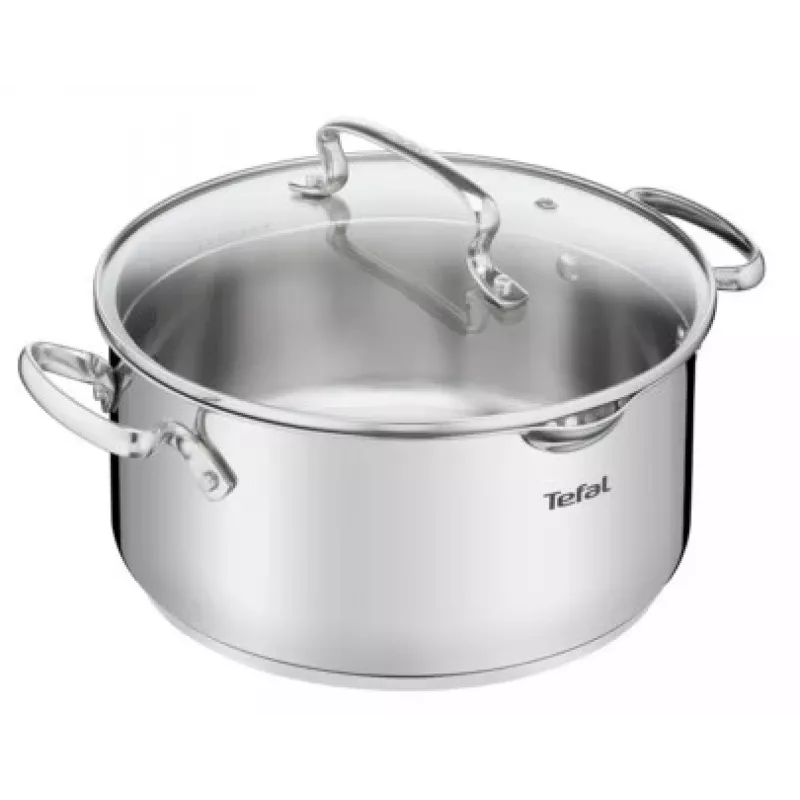 Tefal Duetto+ G7194655 steelpan, rond, roestvrij staal, 24 cm, glazen deksel
