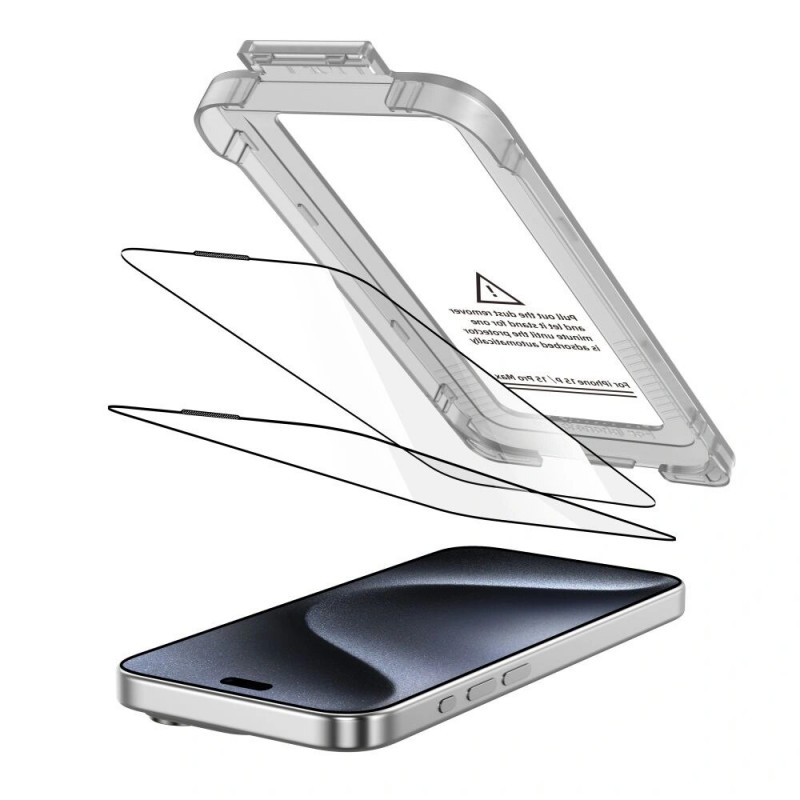 Tech-Protect Quick Set+ gehard glas voor Apple iPhone 15 Pro (2 stuks), zwart
