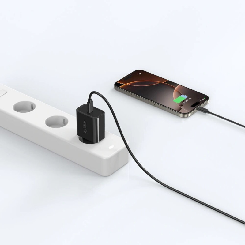 Tech-Protect NC20W USB-C-oplader PD 20W, zwart