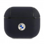 BMW BMA3SSLNA echt lederen hoesje met zilveren logo voor Apple AirPods 3, marineblauw