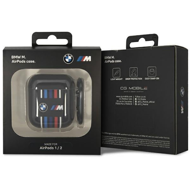 BMW BMA222SWTK Multiple Colored Lines hoesje voor Apple AirPods 1/2, zwart