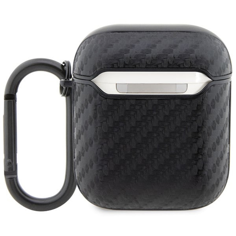 BMW BMA2WMPUCA2 Carbon Double Metal Logo hoesje voor Apple AirPods 1/2, zwart