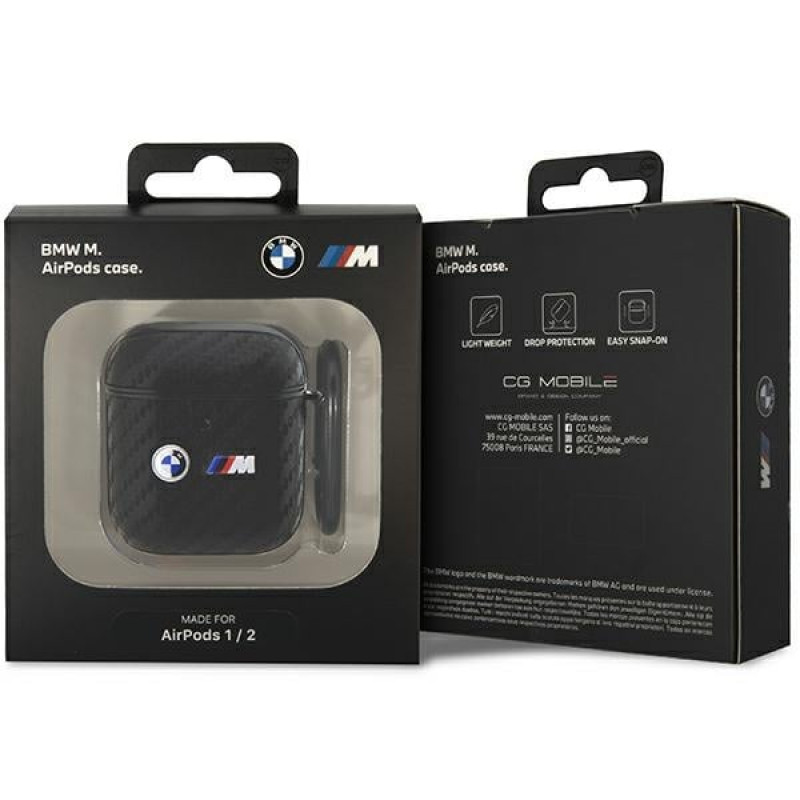 BMW BMA2WMPUCA2 Carbon Double Metal Logo hoesje voor Apple AirPods 1/2, zwart