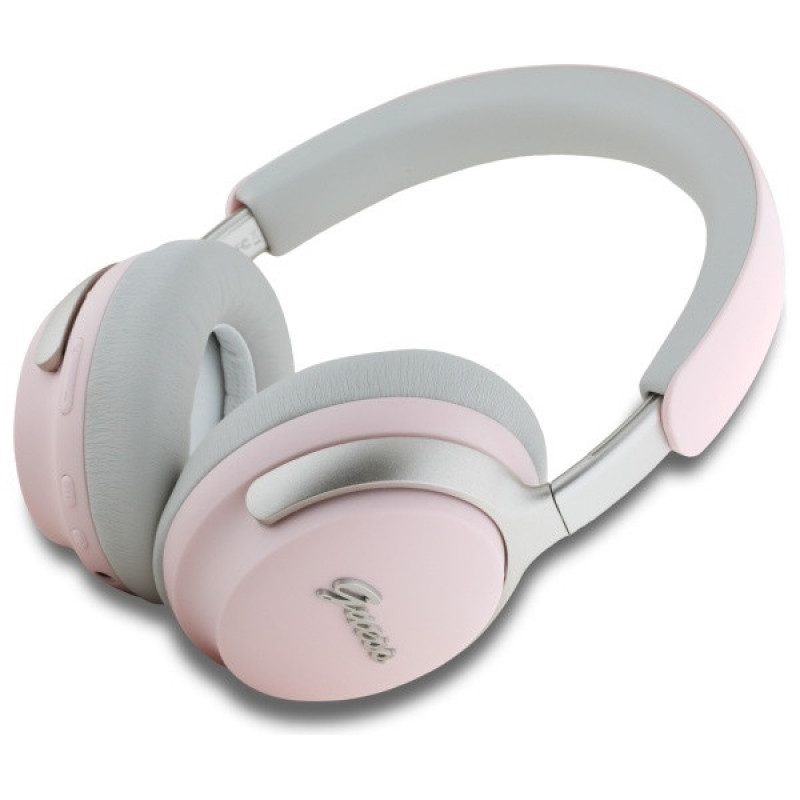 Guess GUBHC22PSBCSMP draadloze over-ear hoofdtelefoon met metalen scriptlogo, ANC/ENC, roze