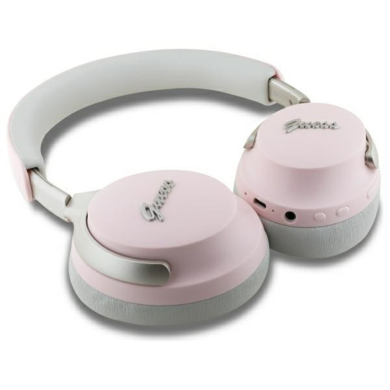 Guess GUBHC22PSBCSMP draadloze over-ear hoofdtelefoon met metalen scriptlogo, ANC/ENC, roze