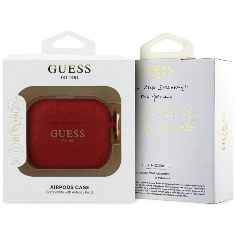 Guess Silicone Glitter Ring-hoesje voor Apple AirPods Pro 3, fuchsia