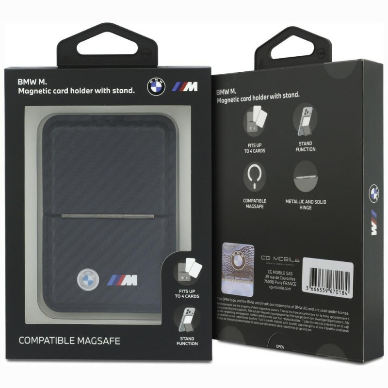 BMW M Carbon Metal Logos MagSafe-portemonnee, zwart