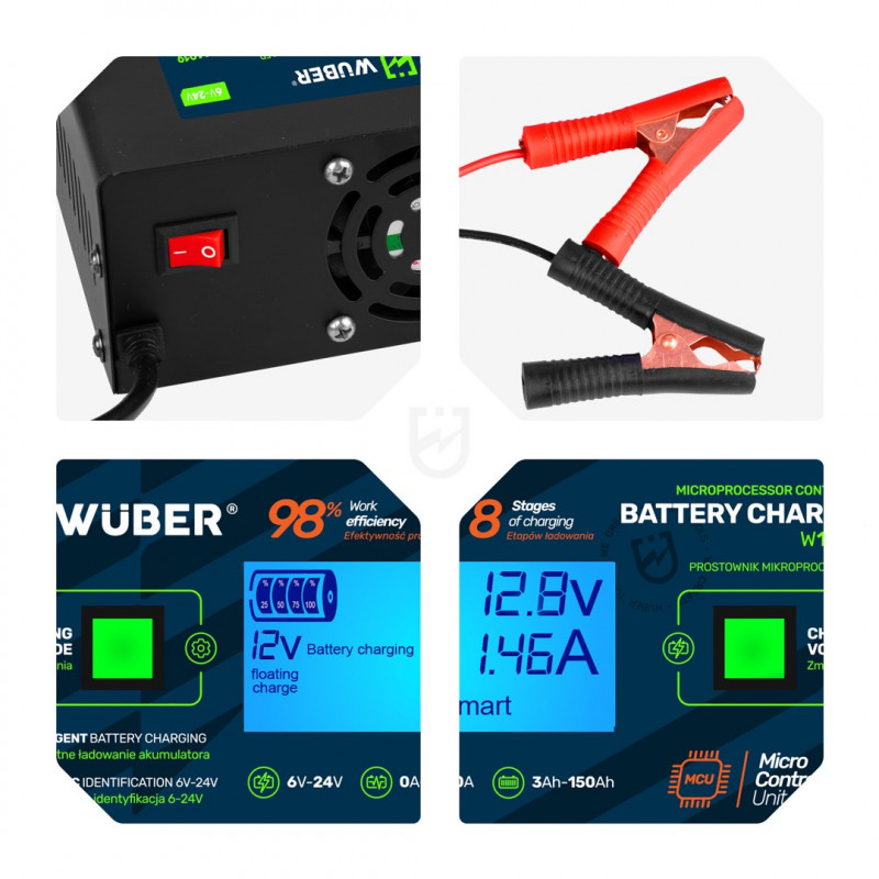 Wuber W14019 microprocessor-accuoplader, 6/8/12/14/16/24 V, 10 A