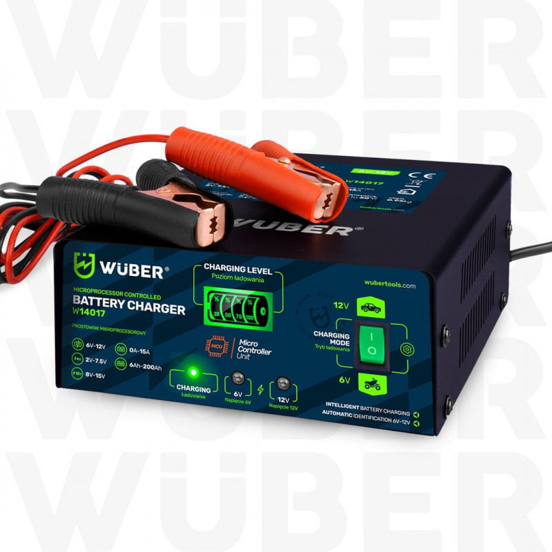 Wuber W14017 microprocessor-accuoplader, 6-12 V, 15 A