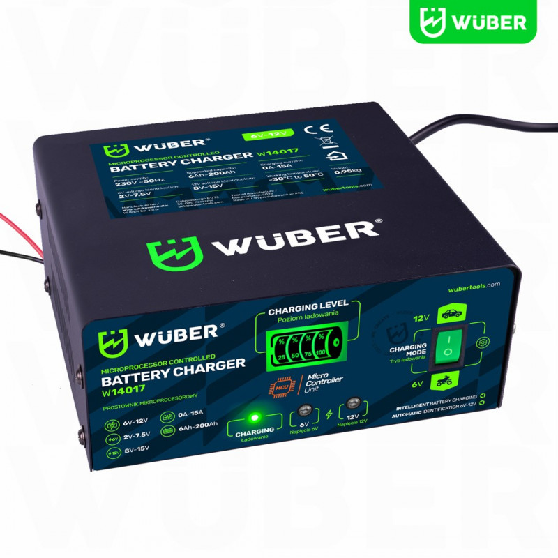 Wuber W14017 microprocessor-accuoplader, 6-12 V, 15 A