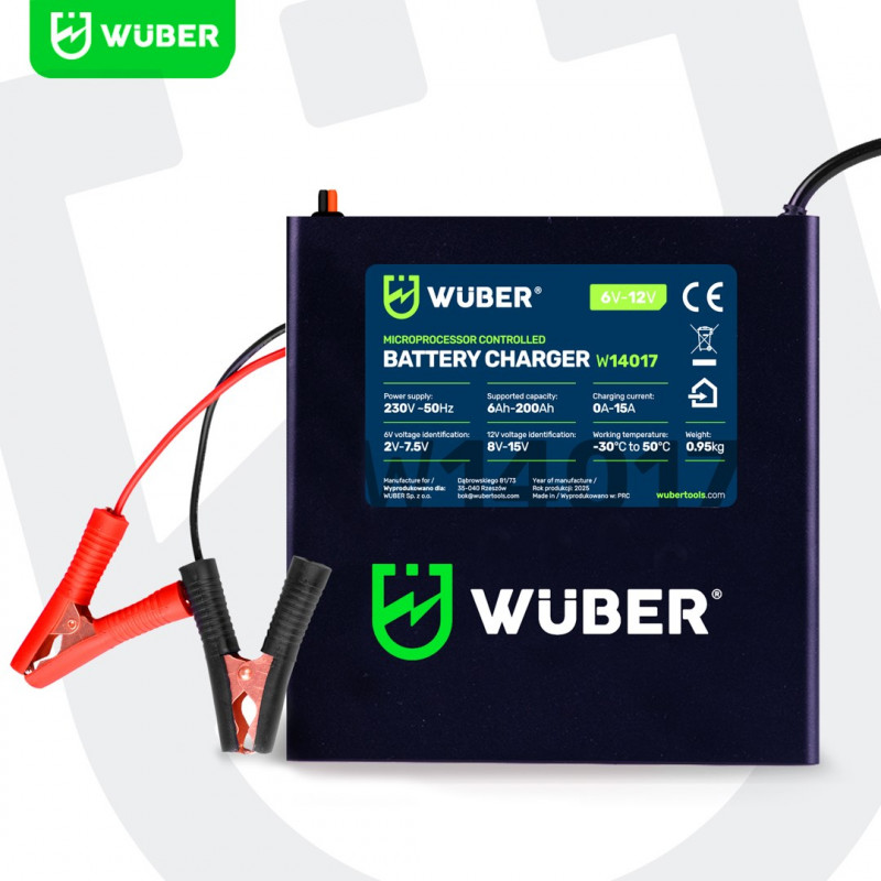 Wuber W14017 microprocessor-accuoplader, 6-12 V, 15 A