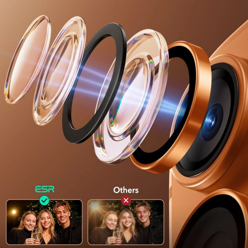 ESR Armorite camerabeschermer voor Apple iPhone 14 Pro / Max / 15 Pro / Max / 16 Pro / Max / 17 Pro / Max, oranje