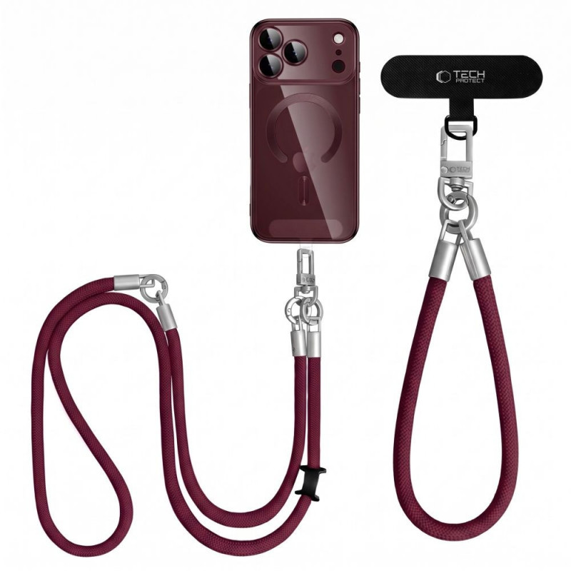 Tech-Protect C10S Rope crossbody- en polstelefoonkoordset, bordeaux/titanium