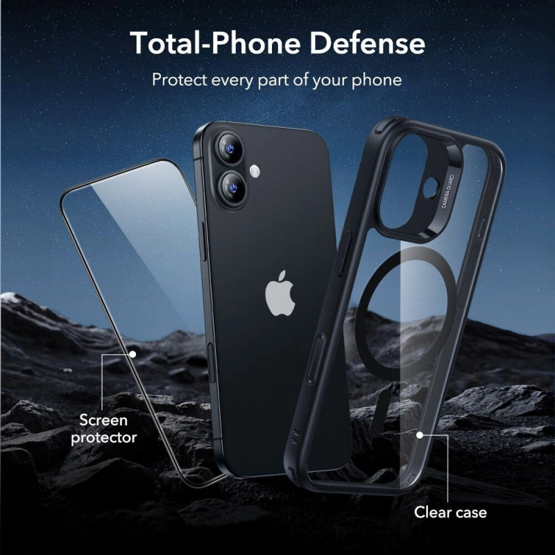 ESR Classic Hybrid MagSafe-hoesje met gehard glas voor Apple iPhone 17, transparant/zwart