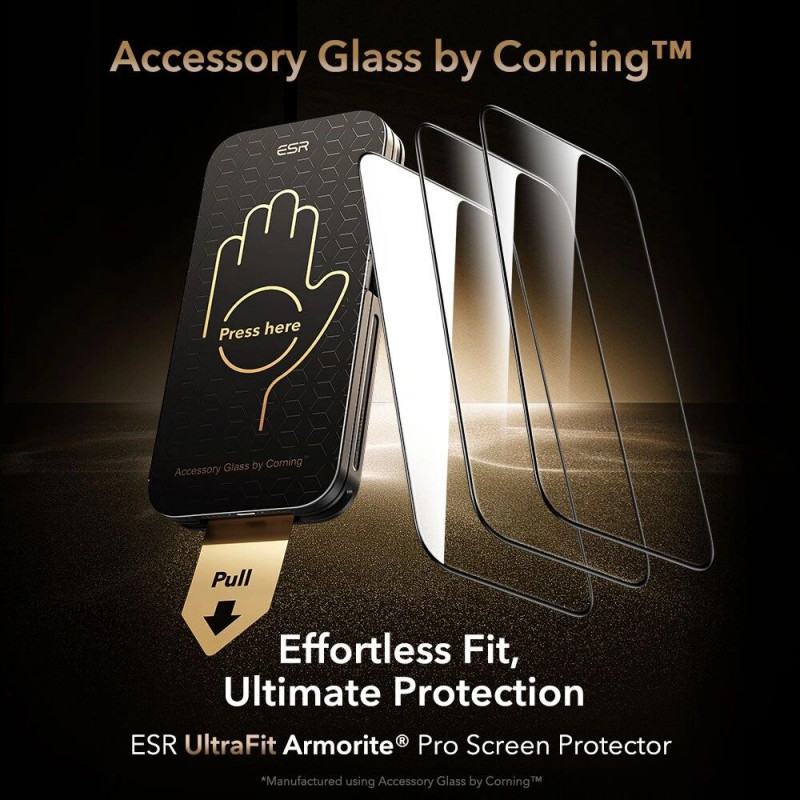 ESR UltraFit Armorite Pro gehard glas voor Apple iPhone 16 Pro / 17, transparant, glas van Corning (ESR926)