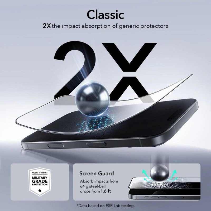 ESR UltraFit gehard glas voor Apple iPhone 16 Pro / 17, transparant (2 st.) (ESR922)