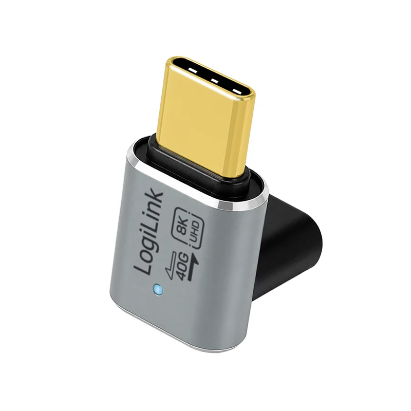 LogiLink AU0063 USB 4 Type-C-adapter 90° U/D, C/M naar C/F, 40 Gbps, 240W, 8K/60 Hz, metaal, zilver