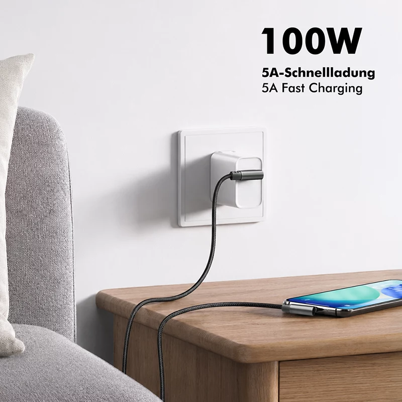 LogiLink CU0461 USB 2.0 Type-C-kabel, C/M 90° naar C/M 90°, 480 Mbps, 100W, metaal, zilver/zwart, 1 m