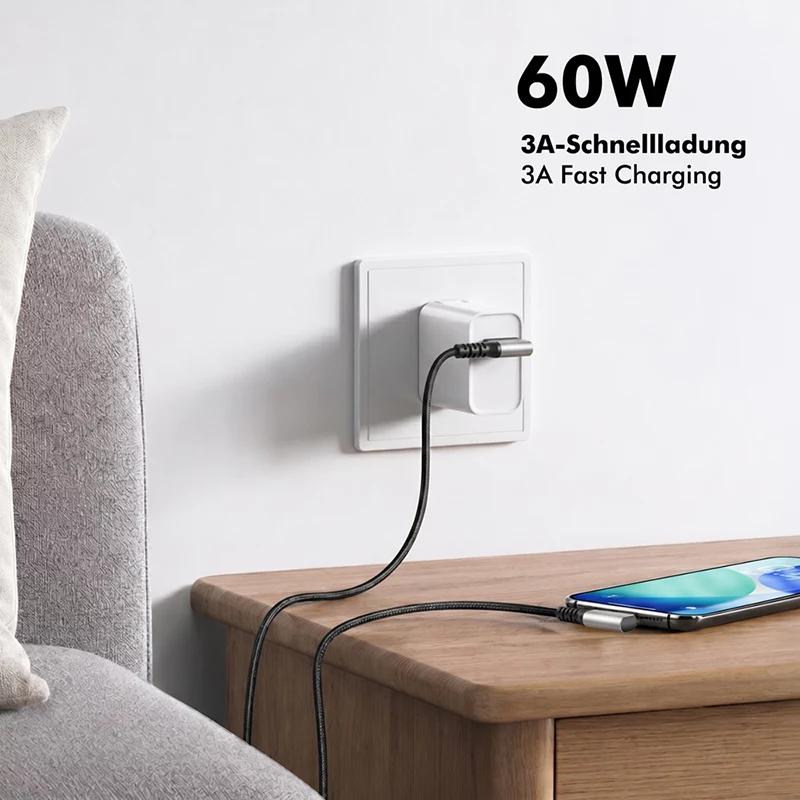 LogiLink CU0473 USB 3.2 Gen1 Type-C-kabel, A/M 90° naar C/M 90°, 5 Gbps, 60W, metaal, zilver/zwart, 2 m
