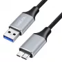 Logilink CU0290 USB 3.0-kabel, A/M naar Micro-USB/M, 5 Gbps, nylon, metaal, zwart/zilver, 1 m