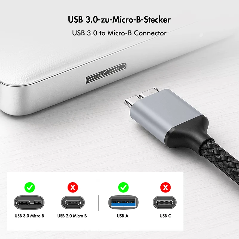 Logilink CU0290 USB 3.0-kabel, A/M naar Micro-USB/M, 5 Gbps, nylon, metaal, zwart/zilver, 1 m