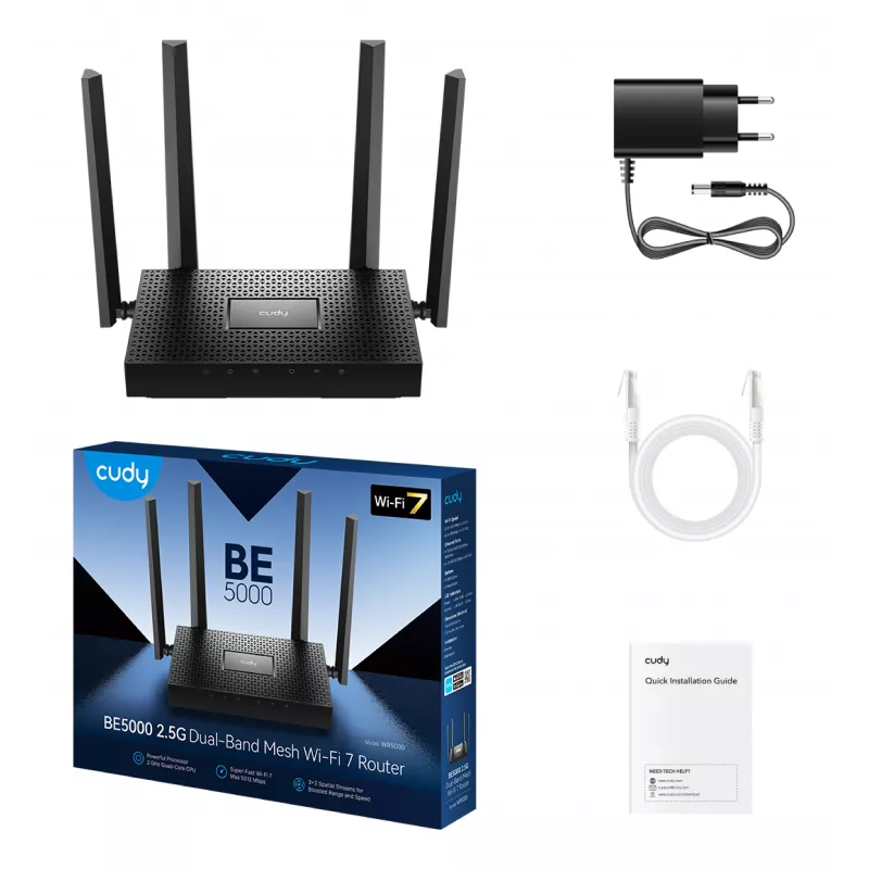 CUDY WR5000 BE5000 2.5G Wi-Fi 7 mesh-router, 4,32 Gbps