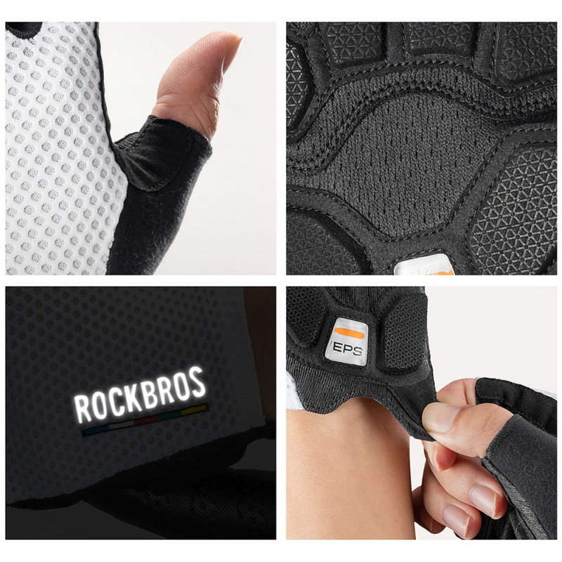 Rockbros TLS004 ROAD TO SKY korte schokabsorberende fietshandschoenen M, wit
