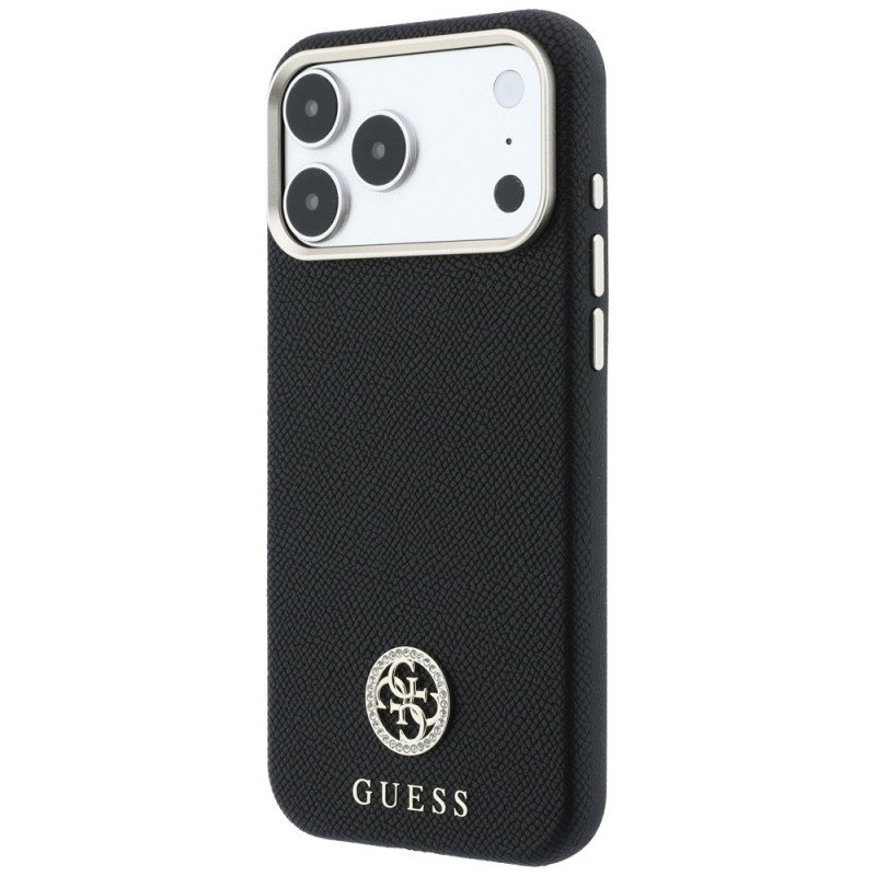 Guess GUE005537-0 Grained Round Strass Logo MagSafe hoesje voor Apple iPhone 18 Pro Max / 17 Pro Max, zwart