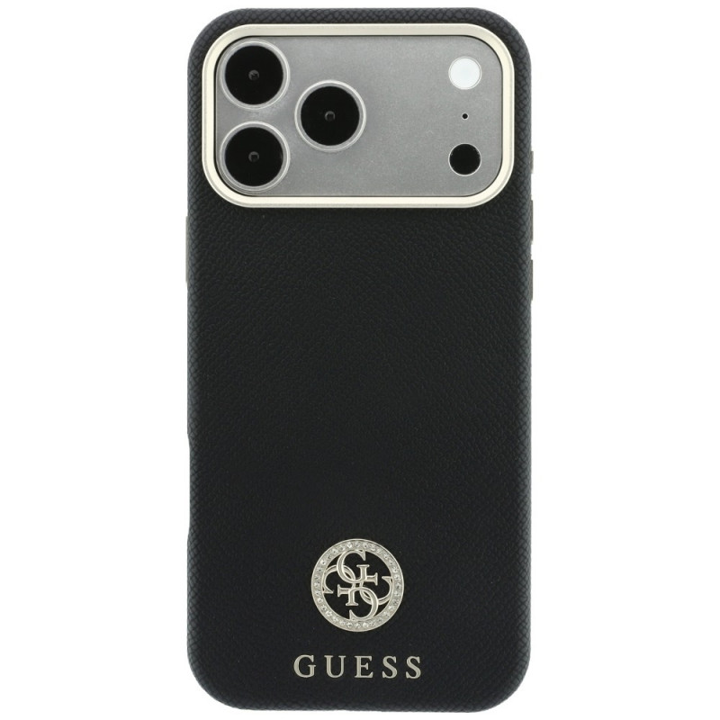 Guess GUE005537-0 Grained Round Strass Logo MagSafe hoesje voor Apple iPhone 18 Pro Max / 17 Pro Max, zwart