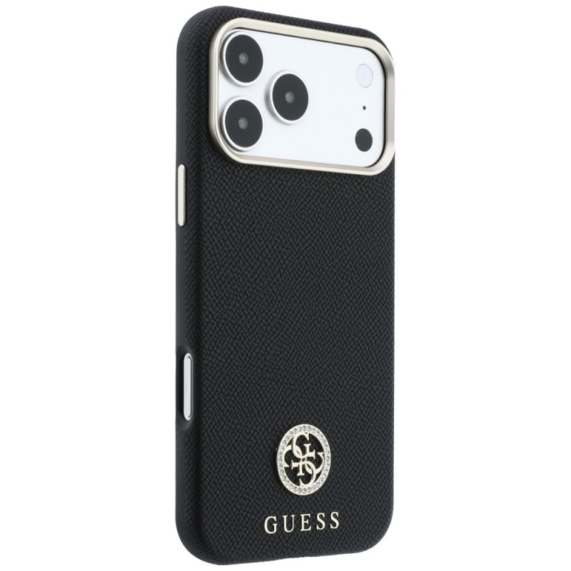 Guess GUE005537-0 Grained Round Strass Logo MagSafe hoesje voor Apple iPhone 18 Pro Max / 17 Pro Max, zwart