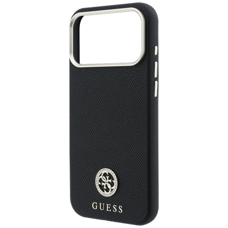 Guess GUE005537-0 Grained Round Strass Logo MagSafe hoesje voor Apple iPhone 18 Pro Max / 17 Pro Max, zwart