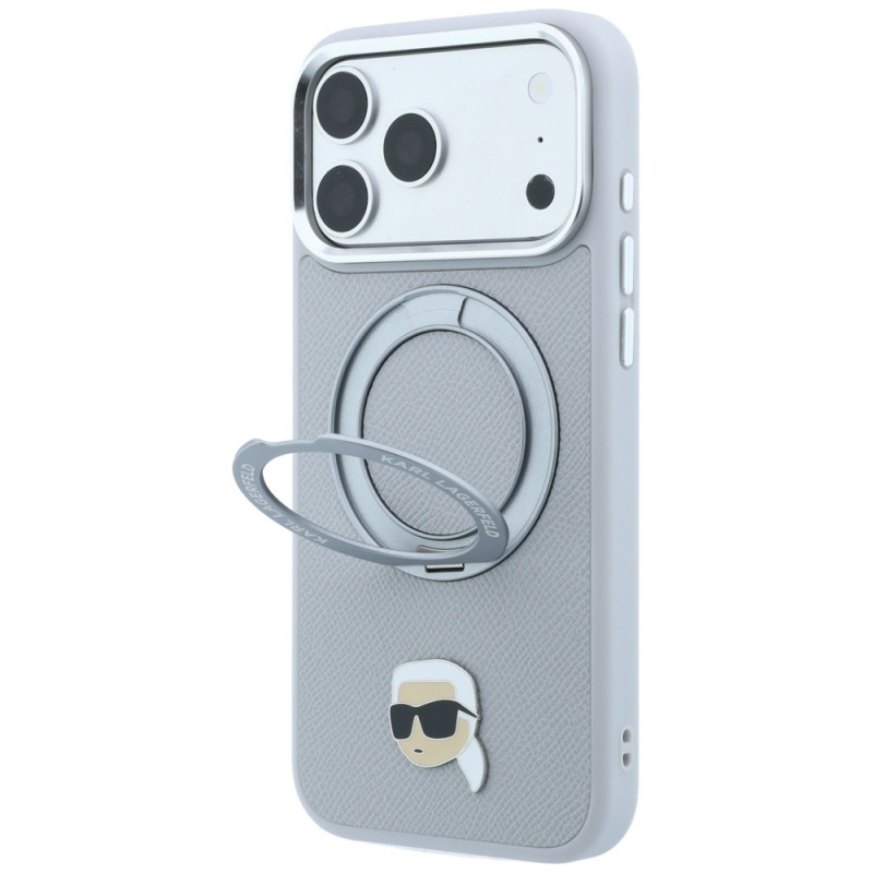 Karl Lagerfeld with Ring Stand 360 Karl Head Pin MagSafe hoesje voor Apple iPhone 18 Pro Max / 17 Pro Max, grijs (KF003236)