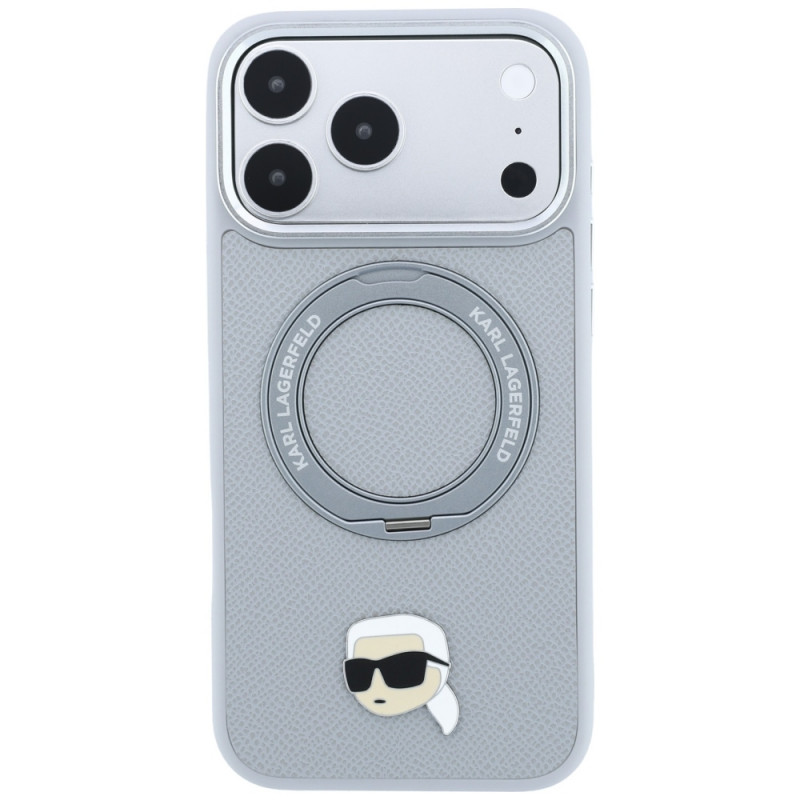 Karl Lagerfeld with Ring Stand 360 Karl Head Pin MagSafe hoesje voor Apple iPhone 18 Pro Max / 17 Pro Max, grijs (KF003236)
