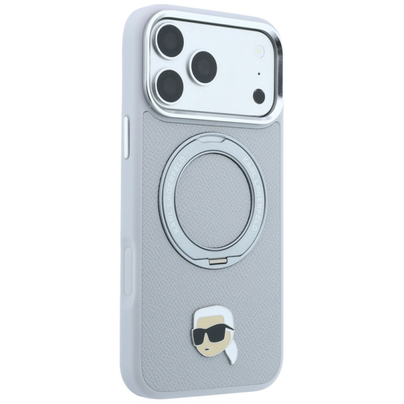 Karl Lagerfeld with Ring Stand 360 Karl Head Pin MagSafe hoesje voor Apple iPhone 18 Pro Max / 17 Pro Max, grijs (KF003236)