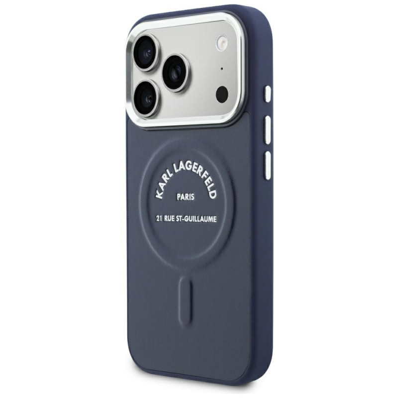 Karl Lagerfeld Embossed Open Ring RSG Logo MagSafe hoesje voor Apple iPhone 18 Pro Max / 17 Pro Max, blauw (KF003292-0)