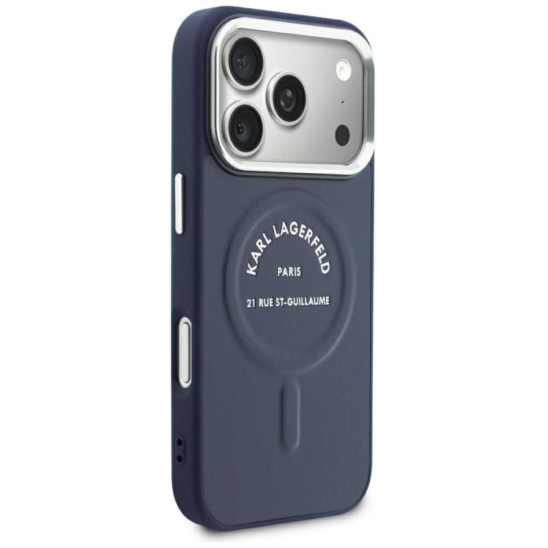 Karl Lagerfeld Embossed Open Ring RSG Logo MagSafe hoesje voor Apple iPhone 18 Pro Max / 17 Pro Max, blauw (KF003292-0)